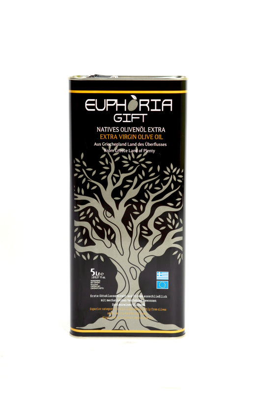 Euphoria Gift 5L Natives Olivenöl Extra tin displayed on a white background showing the front label with Greek olive tree design."